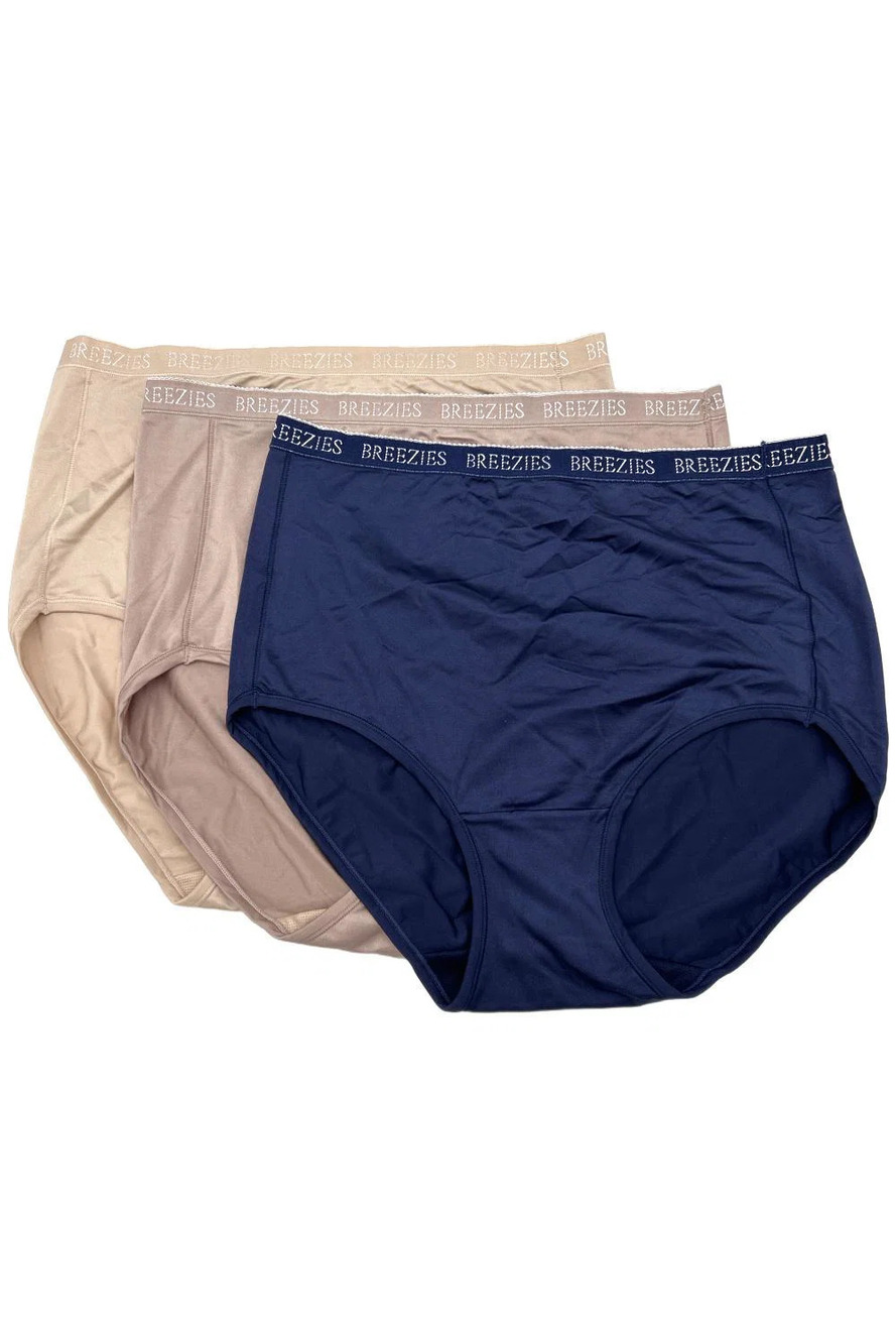 Breezies Women's 3-pack Set Nylon Microfiber Brief Panty Lt/Tn/Nvy - Regular